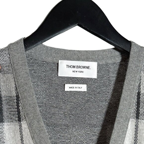 Thom Browne Grey Cashmere Tartan Check Cardigan Sweater - Picture 4 of 10